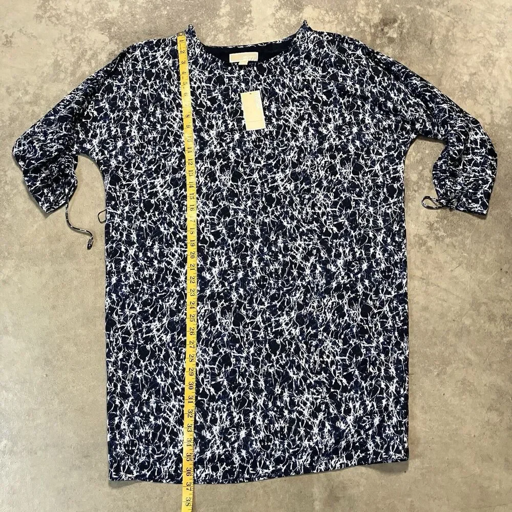 Michael Kors Dress Womens Large Blue Geometric Open‎ Shoulder Round Neck